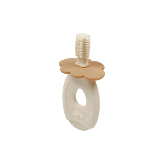 Silikónová kefka na prvé zúbky Bebeconfort, ergonomická a bezpečná, ideálna pre bábätká od 6 mesiacov.