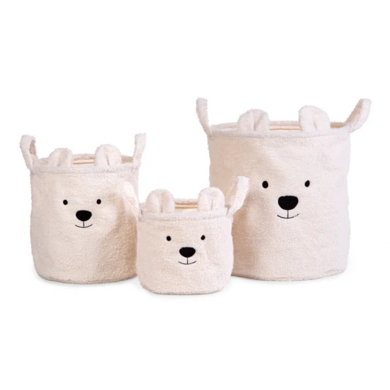 Childhome Teddy Off White 3 ks – sada 3 plyšových úložných košíkov Teddy