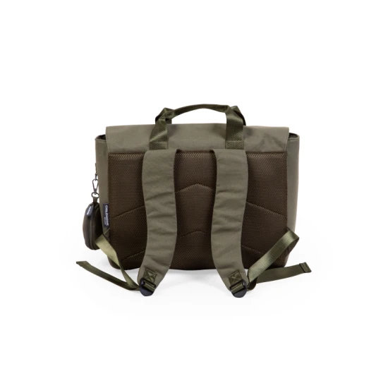 Childhome Canvas Khaki – školská taška s reflexnou pláštenkou 39×31×12 cm