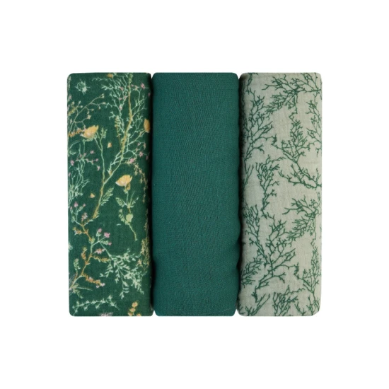 Plienky mušelínové 75x75 cm 3ks Secret Garden Green - KikkaBoo 31103010103KB
