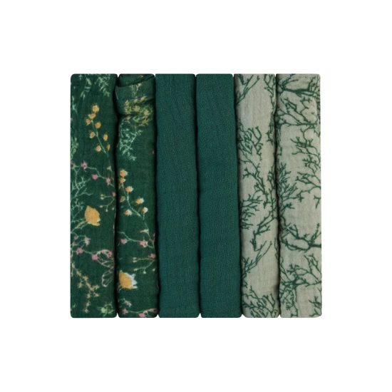 Plienky mušelínové 30x30 cm 6ks Secret Garden Green - KikkaBoo 31103010105KB