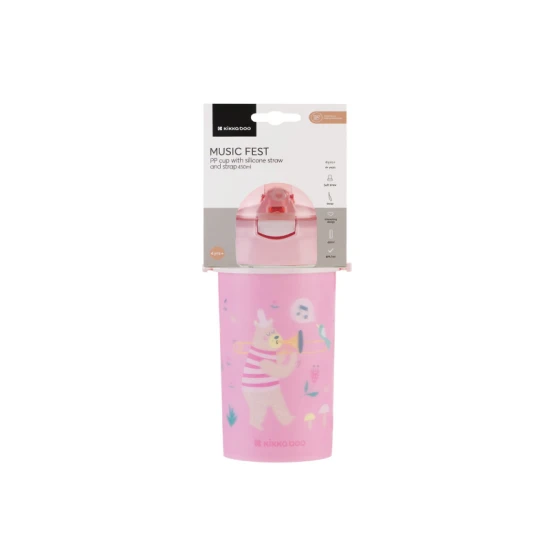 Hrnček so silikónovou slamkou a popruhom 450ml Music Fest Pink - KikkaBoo 31302030081KB
