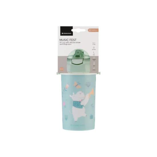 Hrnček so silikónovou slamkou a popruhom 450ml Music Fest Mint - KikkaBoo 31302030082KB