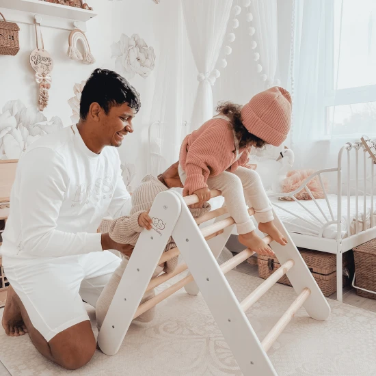 Drevený Montessori set 3v1 – rebrík, šmykľavka a lezecká stena – MeowBaby ZZWDA001