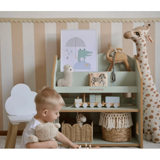 Montessori knižnica v tvare domčeka z MDF – MeowBaby MWORK048