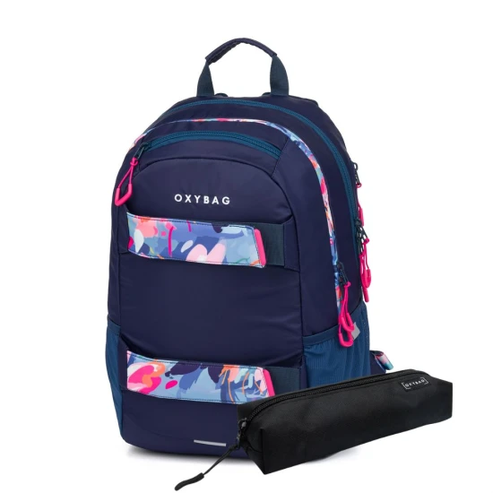 Študentský batoh s puzdrom OXY Sport Flowers Blue – Oxybag 8-39725E