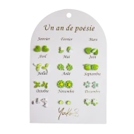 Náušnice na každý mesiac Zelené 12 párov