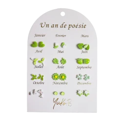 Náušnice na každý mesiac Zelené 12 párov