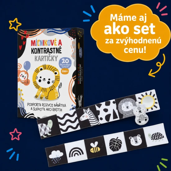 Kontrastné a míľnikové kartičky pre rozvoj bábätka.