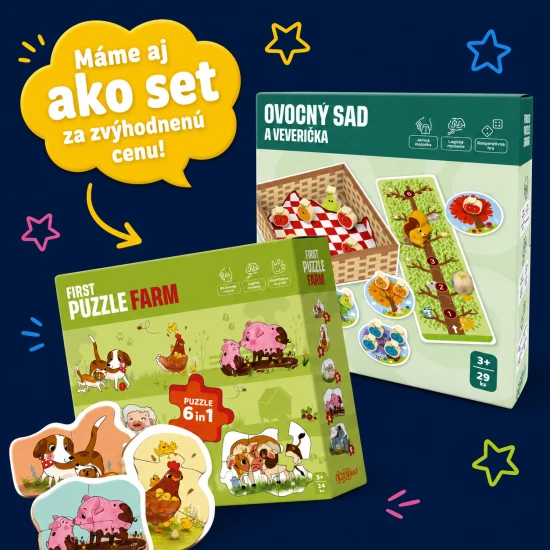 Prvé puzzle Farma 6v1 so zvieratkami z farmy a mláďatkami