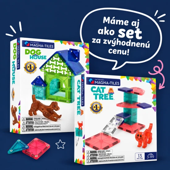 Magnetická stavebnica MAGNA-TILES Cat Tree – mačací strom s figúrkou, microMAGS dielikmi a dekoráciami