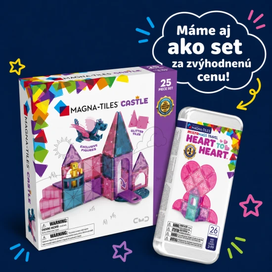 Magnetická stavebnica microMAGS Heart to Heart 26 dielov vhodná na cestovanie.