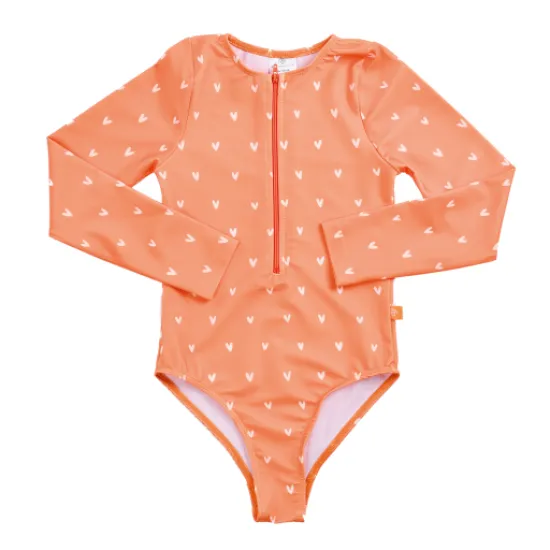 Detské dievčenské plavky s dlhým rukávom UPF 50+ Srdiečka | Swim Essentials