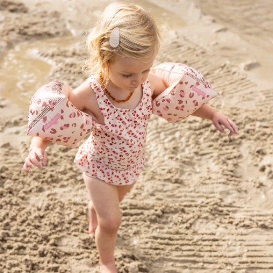 Detské dievčenské plavky UPF 50+ Leopard staroružový Swim Essentials